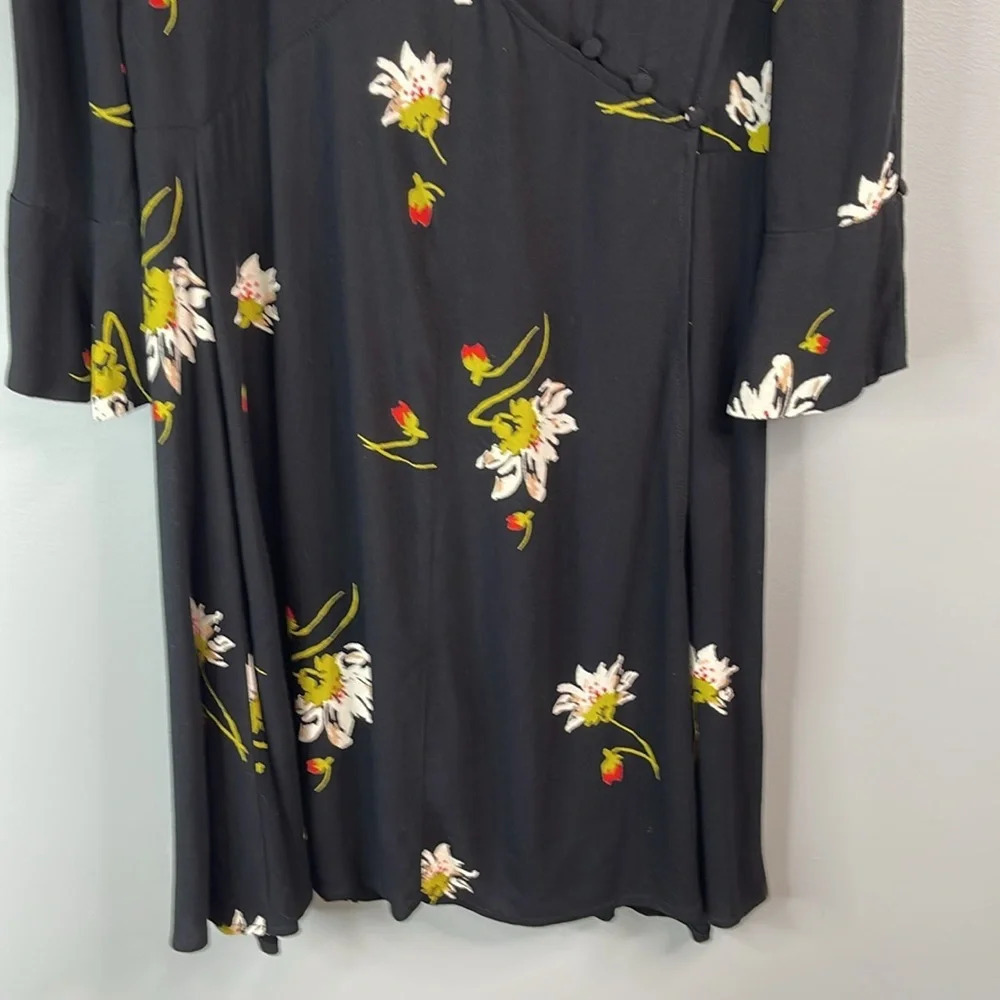 FREE PEOPLE Time On My Side Floral Print Wrap Dress Black Button Side Ruched L - Picture 6 of 12